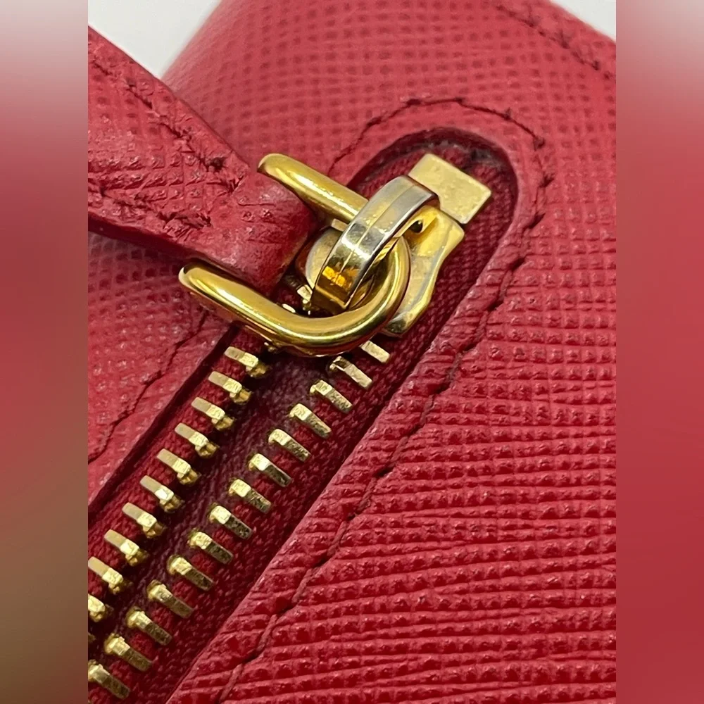 Prada - Saffiano Leather | Double Snap Long Wallet - Red | Gold Hardware - $1020 - Picture 9 of 16